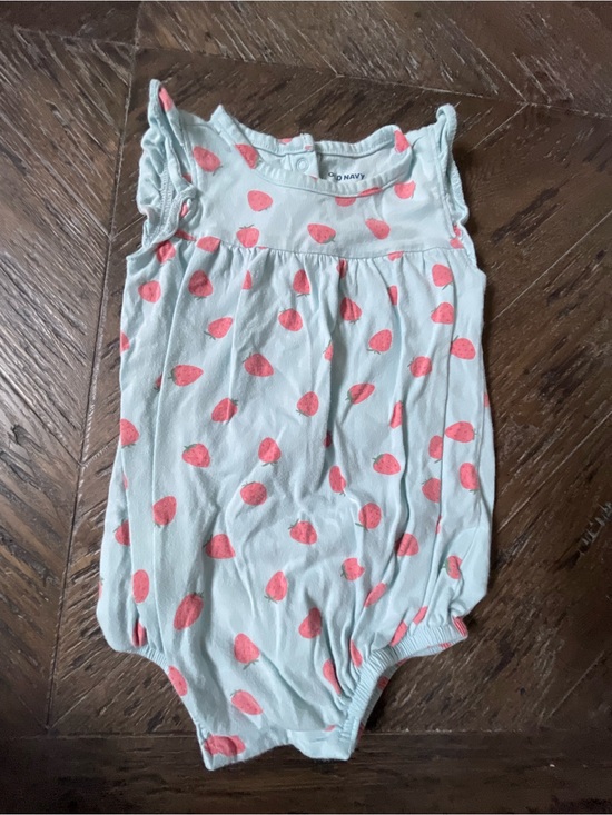 Old Navy Other - Old Navy Blue Baby Romper with Pink Strawberry Print